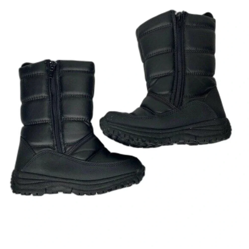Magellan Outdoors Kids Black Quilted Puffer Side Zip Snow Boots Size 13